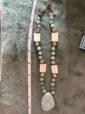 Handcrafted Green Bead and White Pendant Necklace - Unbranded